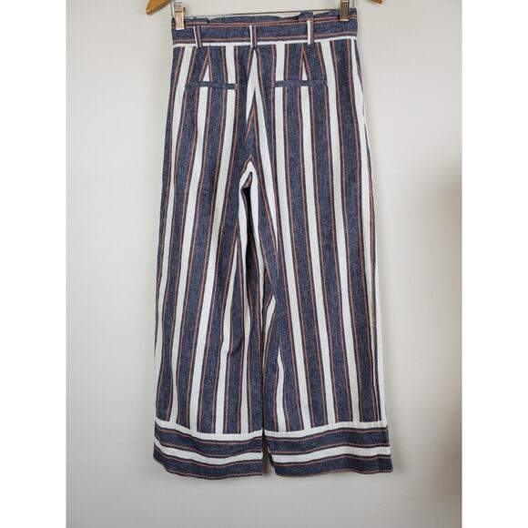 Banana Republic 0 Women LINEN Pants Wide Leg Crop High Rise Striped Blue - Picture 6 of 12